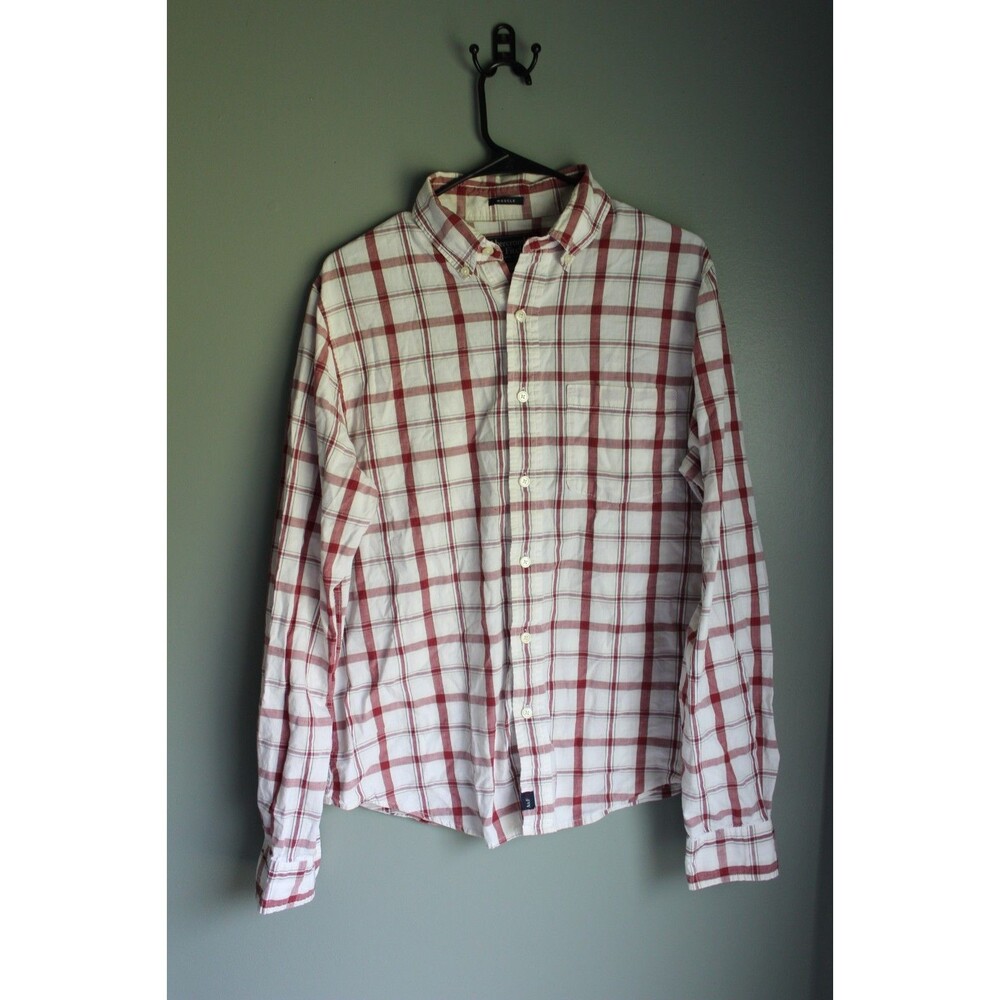 Abercrombie & Fitch Mens Large Red White Plaid Button Down Shirt 100% Cotton